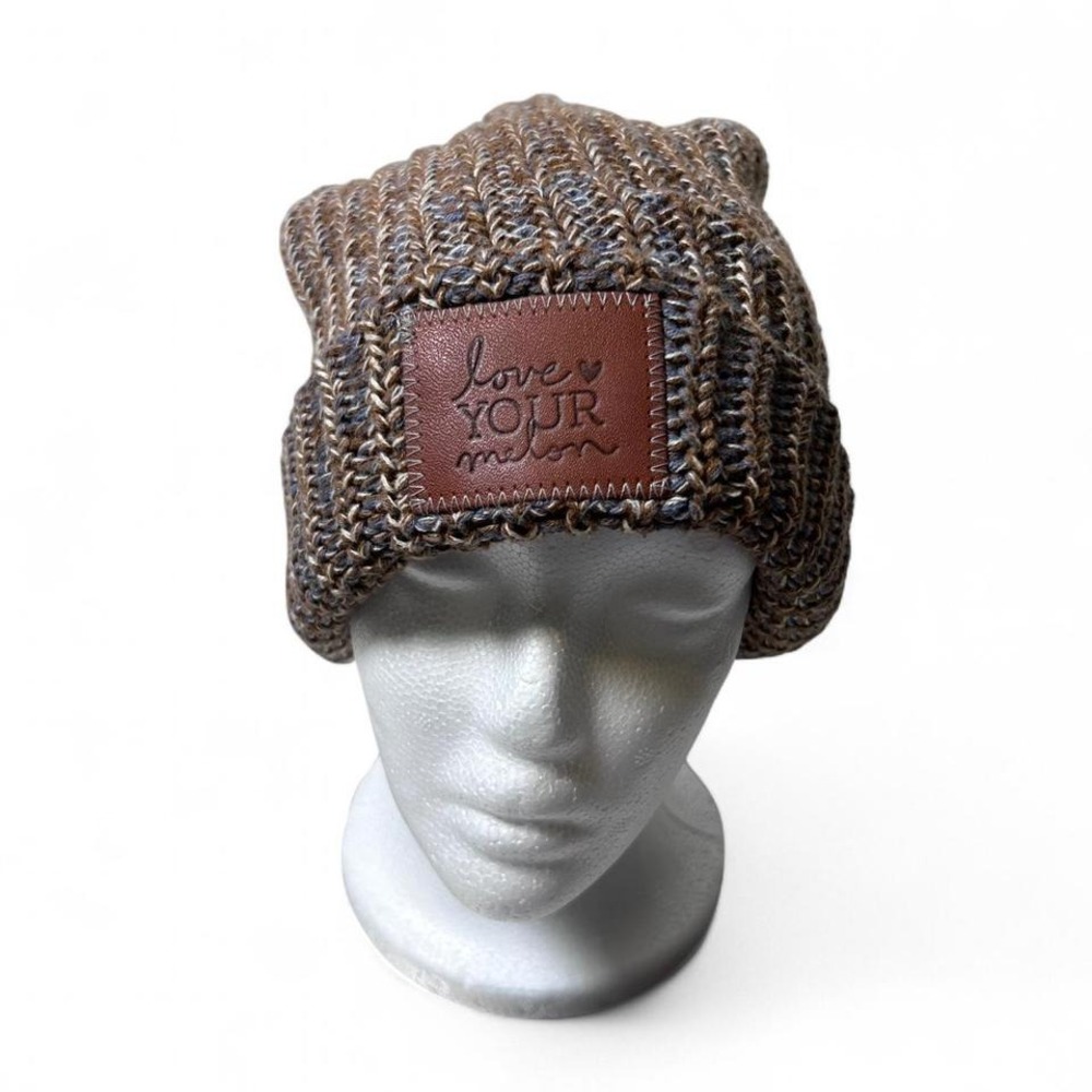 Love Your Melon Knit Logo Winter‎ Slouch Beanie brown and blue
